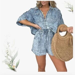 Two piece washed denim set